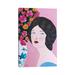 East Urban Home Woman w/ Chinoiserie Vase & Flowers by Sally B - Wrapped Canvas Painting Canvas in Blue/Indigo/Pink | 12 H x 8 W x 0.75 D in | Wayfair