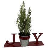 Northlight Seasonal 10" Red "JOY" Potted Faux Pine in Metal Planter Christmas Tabletop Plaque | 10 H x 9.75 W x 2 D in | Wayfair NORTHLIGHT HH93151
