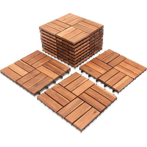 Hengda – 110 Stück Holzfliesen aus Akazienholz Balkonfliesen Terrassenfliesen, Bodenbelag mit