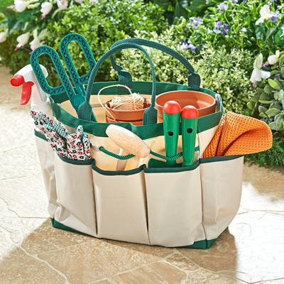 Stoff Gartentasche mit 8 Fächern - 33 x 25 cm - geräumige Tasche für Gartenwerkzeuge