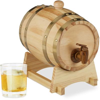 Relaxdays - Holzfass 1,25 l, mit Bock, Zapfhahn, für Whiskey, Wein, Spirituosen, Whiskyfass HxBxT