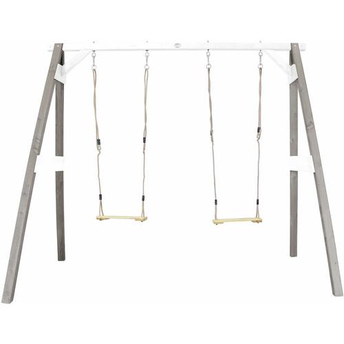 Doppelschaukel in Grau / Weiß aus fsc Holz Schaukel mit Gestell für 2 Kinder Schaukelgestell für