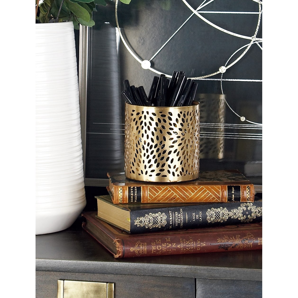 Gold Metal Glam Contemporary Pencil Cup Holder 4 x 4 x 4