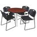 Kahlo 36" Round Breakroom Table- Cherry/ Chrome & 4 Zeng Stack Chairs- Black