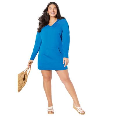 Plus Size Women's French Terry Hoodie Tunic by Swimsuits For All in Surf (Size 14/16)