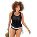 Plus Size Women's Side Tie Blouson Tankini Top by Swimsuits For All in Black White Dots (Size 30)