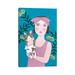 East Urban Home Woman in Pink Dress w/ Cat by Sally B - Wrapped Canvas Painting Canvas in Blue/Green/Pink | 12 H x 8 W x 0.75 D in | Wayfair