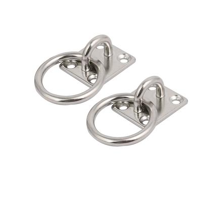 2pcs 304 Stainless Steel 5mm Thick Rectangle Sail Shade Pad Eye Plate w Ring - Silver Tone