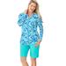 Plus Size Women's Split-Neck Long Sleeve Swim Tee with Built-In Bra by Swim 365 in Blue Tie Dye Swirl (Size 20)