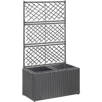 Hochbeet mit Rankgitter 2 Töpfe 58×30×107cm Poly Rattan Schwarz - Vidaxl Image