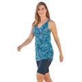 Plus Size Women's Longer-Length Side-Tie Tankini Top by Swim 365 in Blue Swirl Dot (Size 16)