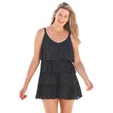 Plus Size Women's Tiered-Ruffle Crochet Swim Dress by Swim 365 in Black (Size 34)