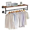 unho Wall Mounted Clothes Rail with Shelf, Industrial Pipe Clothes Rack 39.3” Garment Rack Wall Hanger for Clothes Space-Saving Clothes Hanging Rod Bar for Closet Storage Black