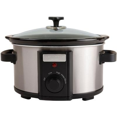3.5L Slow Cooker Black Removable Ceramic Bowl 180W - Silver - Charles Bentley