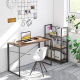 Rectangular Home Office Table Workstation Folding Desk Corner Computer Desk with Metal Frame and X-Back Support