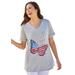 Plus Size Women's Cuffed Americana Print Tee by Woman Within in Heather Grey Americana Butterfly (Size 4X) Shirt