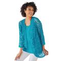 Plus Size Women's Curved Hem Pointelle Cardigan by Woman Within in Pretty Turquoise (Size 1X)