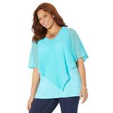Plus Size Women's Crochet Poncho Duet Top by Catherines in Aqua Blue (Size 4X)