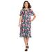 Plus Size Women's Cold Shoulder Tee Dress by Woman Within in Black Multi Tropical Garden (Size M)