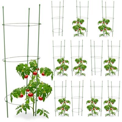 12x Rankhilfe Tomaten im Set, Höhenverstellbare Ringe, Pflanzstäbe, Balkon, Beet, Kunststoff, 76 cm Image