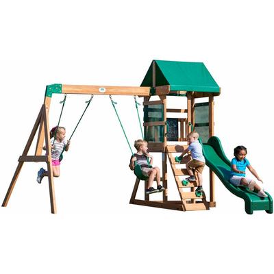 Spielturm Buckley Hill aus Holz xxl Spielhaus für Kinder mit Rutsche, Schaukel und Kletterleiter