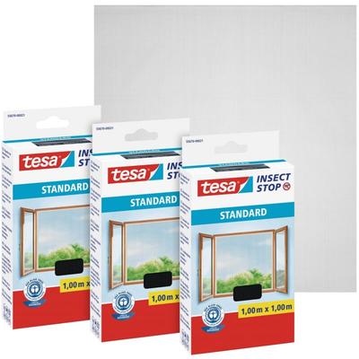 Tesa - 3er Pack Fliegengitter Insektenschutz für Fenster - einfache Montage mit Comfort-Klettband