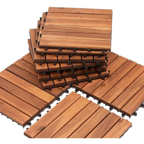 Hengda – Holzfliesen aus Akazien Holz 30x30cm, 6 Latten Fliese 9m², Bodenfliesen für Terrassen und