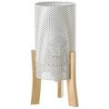 Bakaji - Lampada da Tavolo Lume Comodino Legno e Metallo Bianco Design Moderno Abatjour