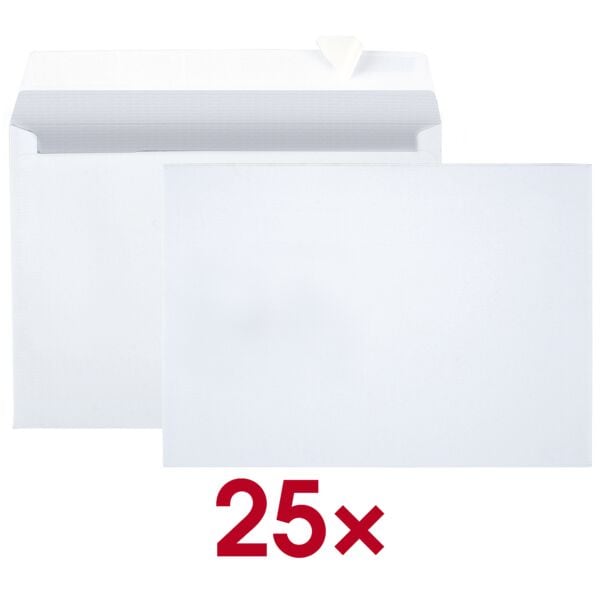 BONG Briefumschläge C5 ohne Fenster mit Haftklebung - 25 Stück weiß, 22.9x16.2 cm