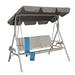 3-Person Metal Outdoor Patio Swing Chair with Beige / Blue Canopy and Cushion