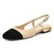 Verocara Slingback Sandals for Women Round Toe Real Leather Flat Low Heel Adjustable Buckle Lady Court Dress Shoes Beige UK6