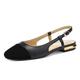 Verocara Slingback Sandals for Women Round Toe Real Leather Flat Low Heel Adjustable Buckle Lady Court Dress Shoes Black UK7.5