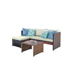 Latitude Run® Menton Steel Rattan 2-Piece Chair Lounge & 2 Seater w/ Coffee Table Patio Set In Cream Synthetic Wicker/All | Wayfair