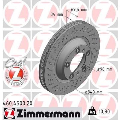 ZIMMERMANN Bremsscheibe COAT Z vorne links Gelocht 340mm für PORSCHE 99135140301 99135140302 460.4500.20