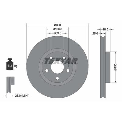 TEXTAR Bremsscheibe PRO+ vorne rechts links innenbelüftet 300mm für FORD (CHANGAN) VOLVO 31400941 7M511125BB 7M511125BA 