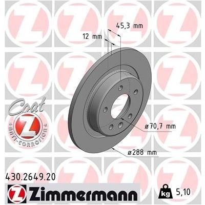 ZIMMERMANN Bremsscheibe COAT Z hinten rechts links voll 288mm für OPEL YR00078280 13517857 13521008 430.2649.20