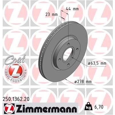 ZIMMERMANN Bremsscheibe COAT Z vorne rechts links innenbelüftet 278mm für FORD 1833857 1833867 EY16-1125.BA 250.1362.20