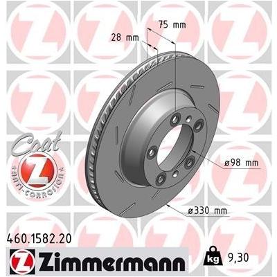 ZIMMERMANN Bremsscheibe COAT Z hinten links innenbelüftet 330mm für PORSCHE 97035240300 298615601A 971615601P 460.1582.2