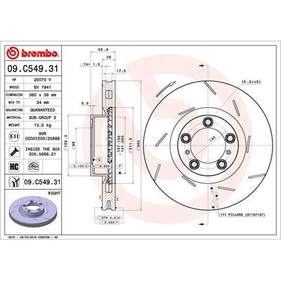 BREMBO Bremsscheibe COATED DISC LINE vorne rechts innenbelüftet 360mm für PORSCHE 298615302B 97035140401 97035140400 09.