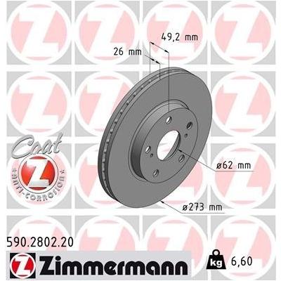 ZIMMERMANN Bremsscheibe COAT Z vorne rechts links innenbelüftet 273mm für TOYOTA 43512-12690 43512-02180 43512-YZZAC 590