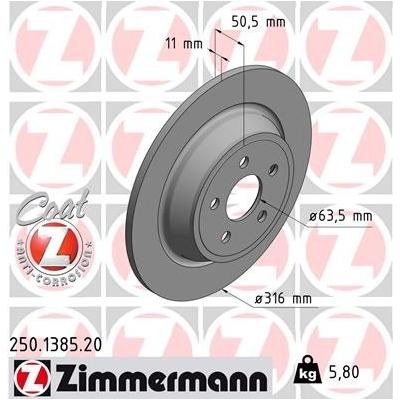 ZIMMERMANN Bremsscheibe COAT Z hinten rechts links voll 316mm für FORD (CHANGAN) 5310798 2019881 250.1385.20