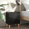 vidaXL Bed Cabinet with Solid Wood Legs High Gloss Black 40x30x50cm