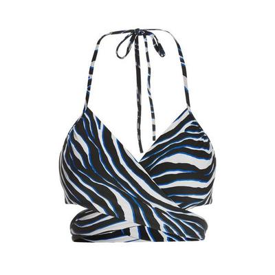 Boston Proper - Swim Sense Ocean Zebra Printed Underwire Wrap Bikini Top - Deep Ocean/black - X Small