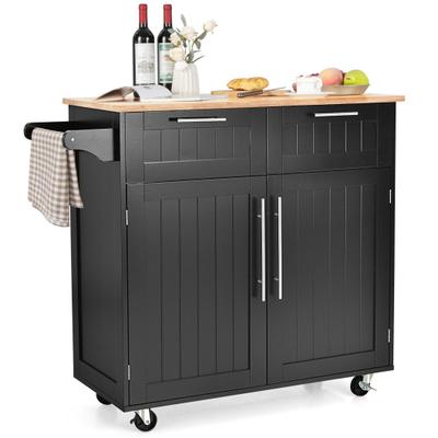 Costway Heavy Duty Rolling Kitchen Cart with Tower Holder and Drawer-Black