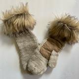 American Eagle Outfitters Accessories | American Eagle Beige Knit Mittens With Faux Fur | Color: Tan | Size: Os