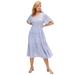 Plus Size Women's Tiered Midi Dress With Surplice Neckline by ellos in French Blue Ditsy Floral (Size 10)