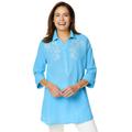 Plus Size Women's Embroidered Gauze Tunic by Woman Within in Paradise Blue Floral Embroidery (Size 5X)