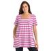 Plus Size Women's 7-Day Smock Trapeze Tunic by Woman Within in Raspberry Double Stripe (Size 1X)