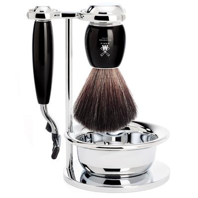 Mühle VIVO 4-teiliges Rasierset, Black Fibre, mit Gillette® Mach3® Griffmaterial Edelharz schwarz Herren