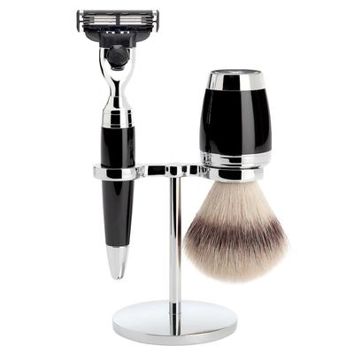 Mühle STYLO 3-teiliges Rasierset, Silvertip Fibre®, mit Gillette® Mach3® Griffmaterial Edelharz schwarz Herren